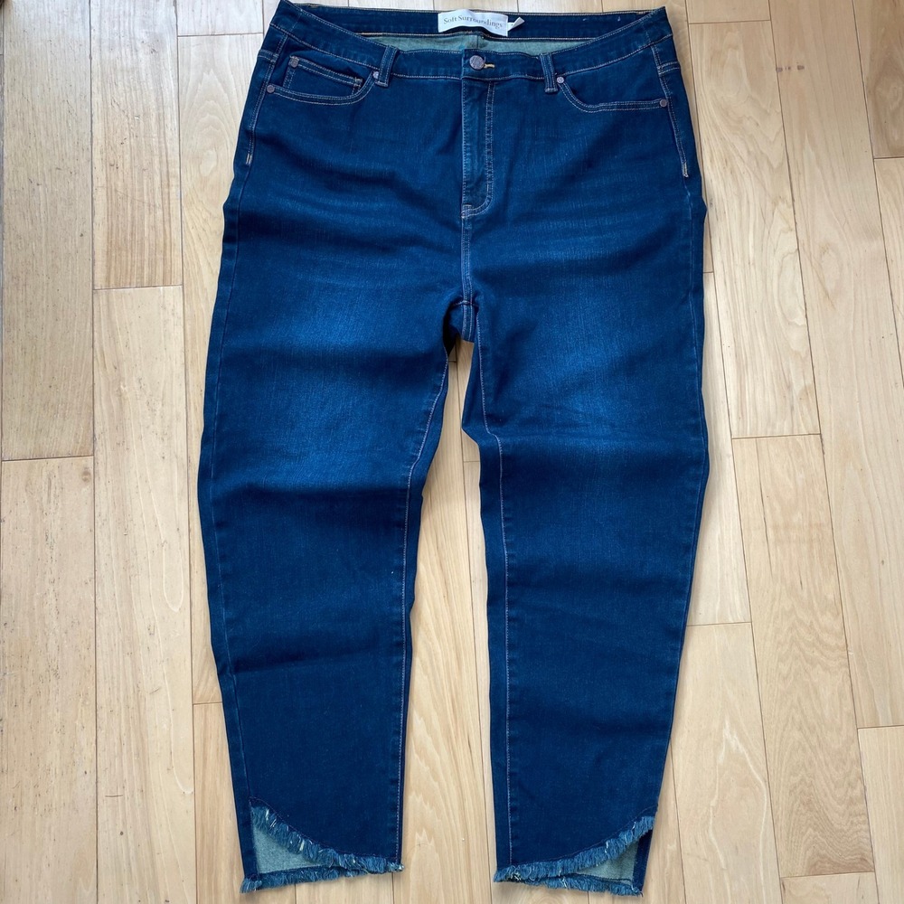 Soft Surroundings Straight Blue Denim Jeans Western Raw Fringe Hem Stretch - 18W